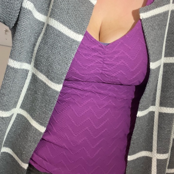 GORGEOUS LONG OPEN FRONT CARDIGAN SWEATER WINDOW PANE GRAY CREAM XL VGUC - Picture 4 of 11